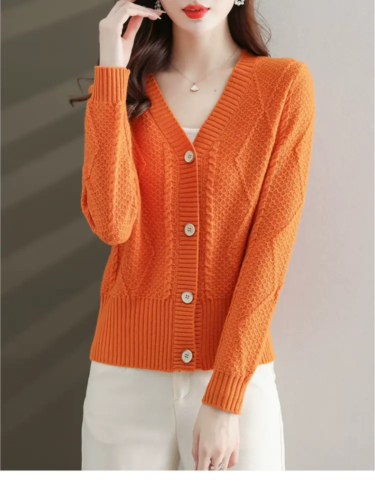 Purple V-Neck Knitted Cardigan for Women — feature 1