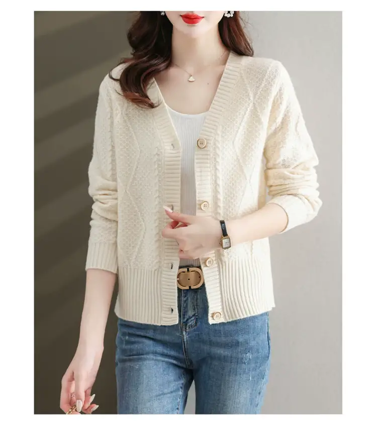 Purple V-Neck Knitted Cardigan for Women — feature 12