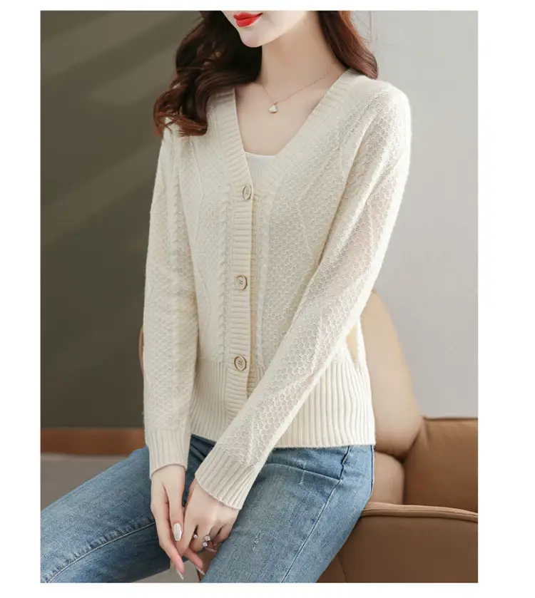 Purple V-Neck Knitted Cardigan for Women — feature 14
