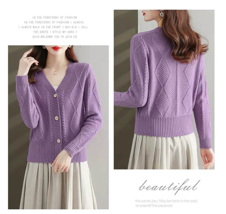 Purple V-Neck Knitted Cardigan for Women — feature 18