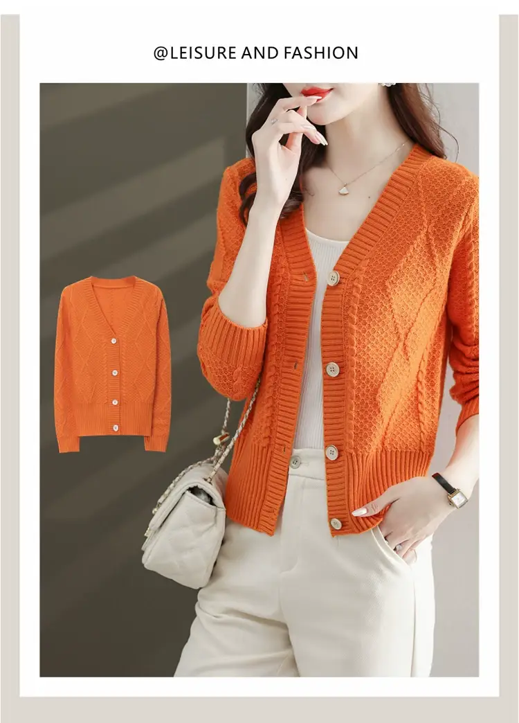Purple V-Neck Knitted Cardigan for Women — feature 2
