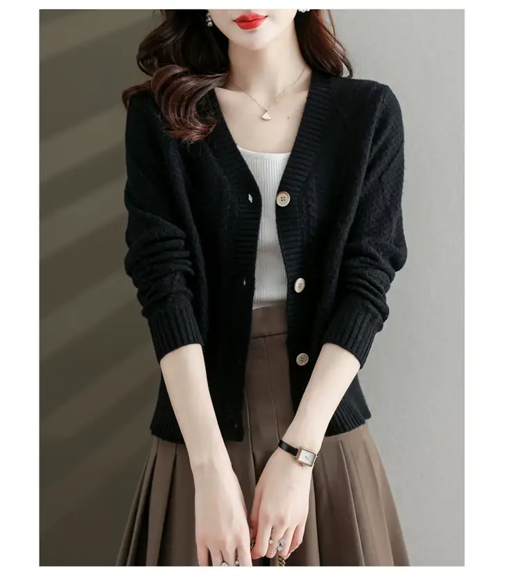 Purple V-Neck Knitted Cardigan for Women — feature 24