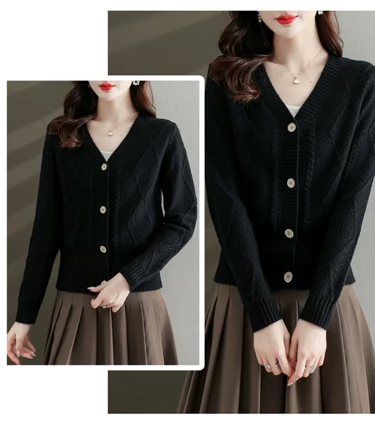 Purple V-Neck Knitted Cardigan for Women — feature 25