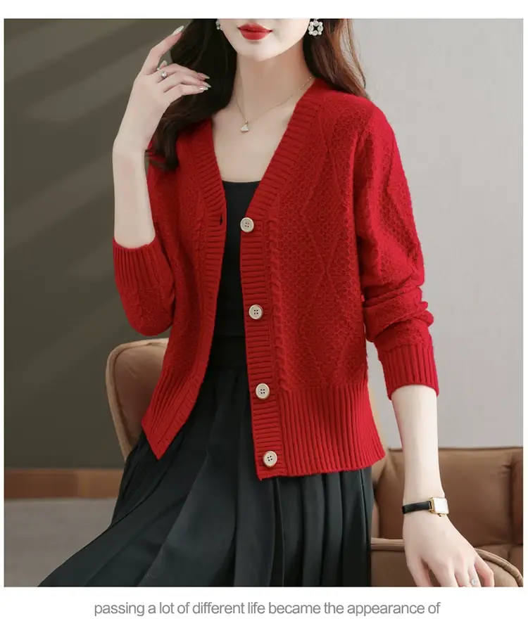 Purple V-Neck Knitted Cardigan for Women — feature 26