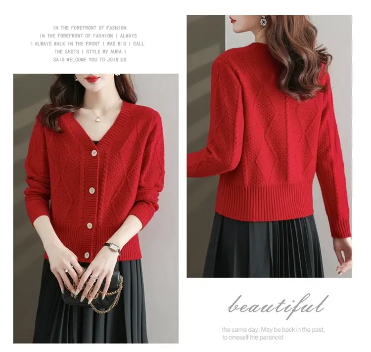 Purple V-Neck Knitted Cardigan for Women — feature 28
