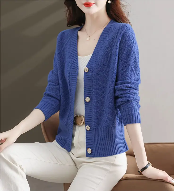 Purple V-Neck Knitted Cardigan for Women - Image 4