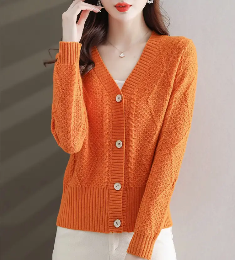 Purple V-Neck Knitted Cardigan for Women - Image 6