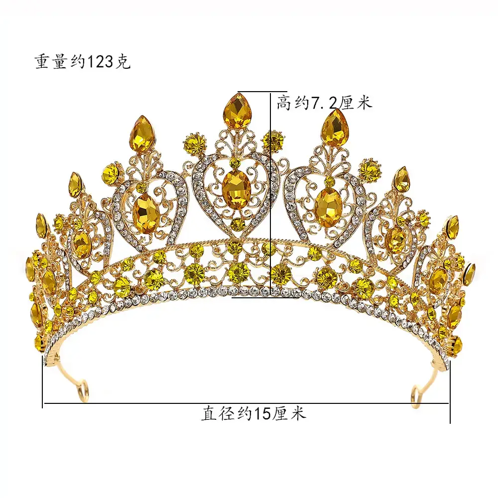 Luxury Bridal Crown with Yellow Diamonds 15" - Image 9