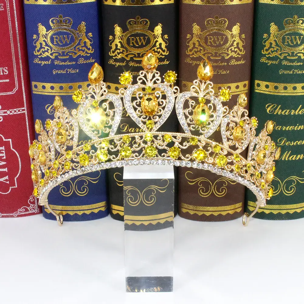 Luxury Bridal Crown with Yellow Diamonds 15" — feature 19