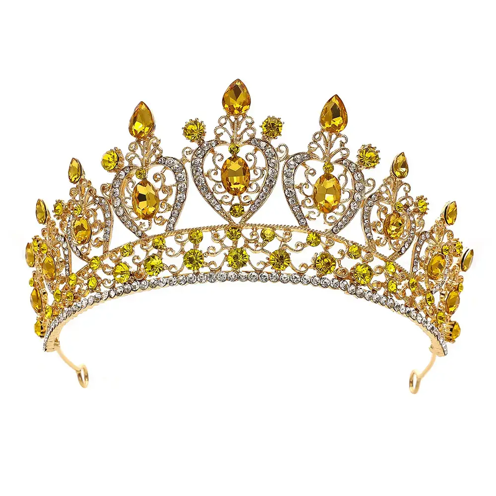 Luxury Bridal Crown with Yellow Diamonds 15" - Image 4