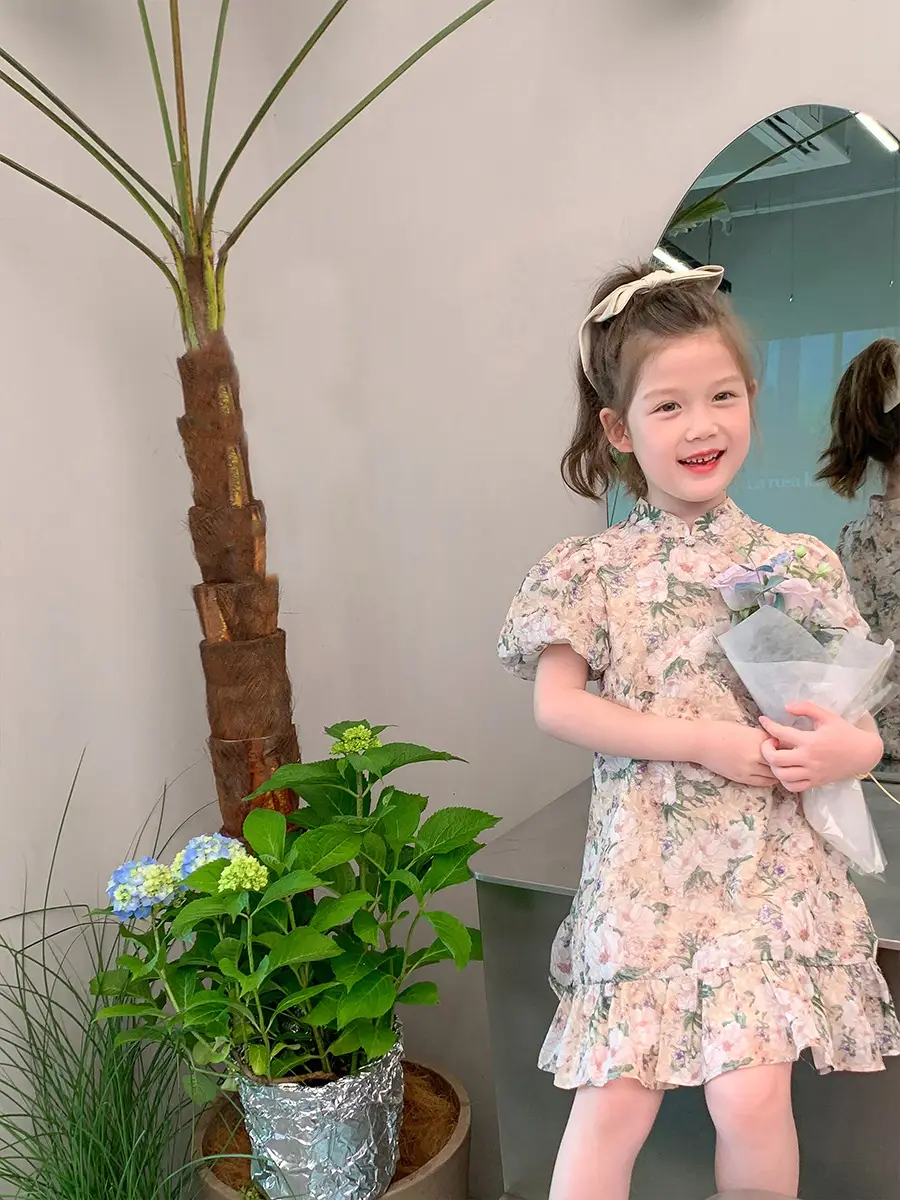Little Girl's Floral Cheongsam Dress Summer - Image 3