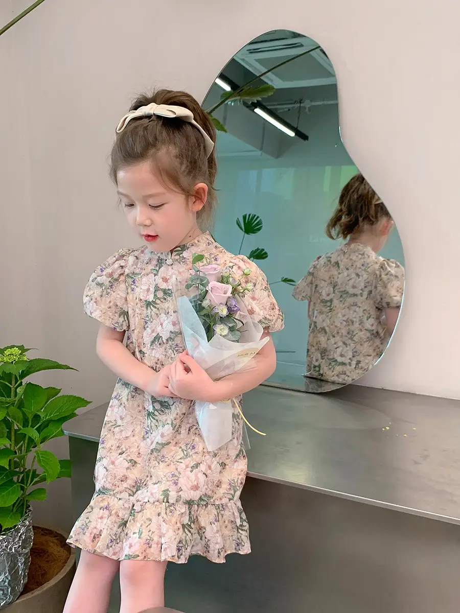 Little Girl's Floral Cheongsam Dress Summer - Image 5
