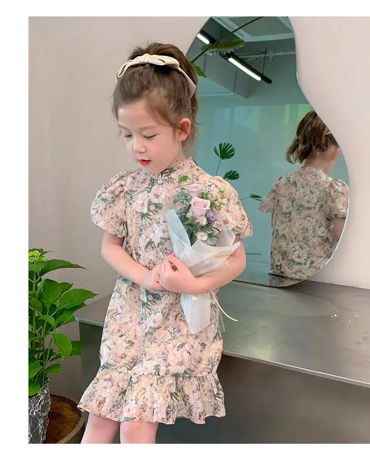 Little Girl's Floral Cheongsam Dress Summer — feature 8