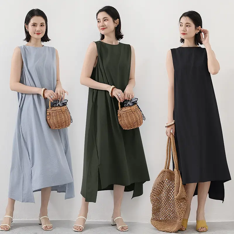 Japanese Cotton Linen Sleeveless Swing Dress Large Summer - Image 7