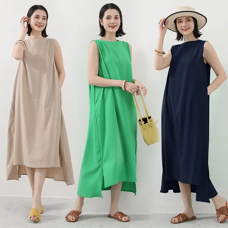Japanese Cotton Linen Sleeveless Swing Dress Large Summer - Image 8