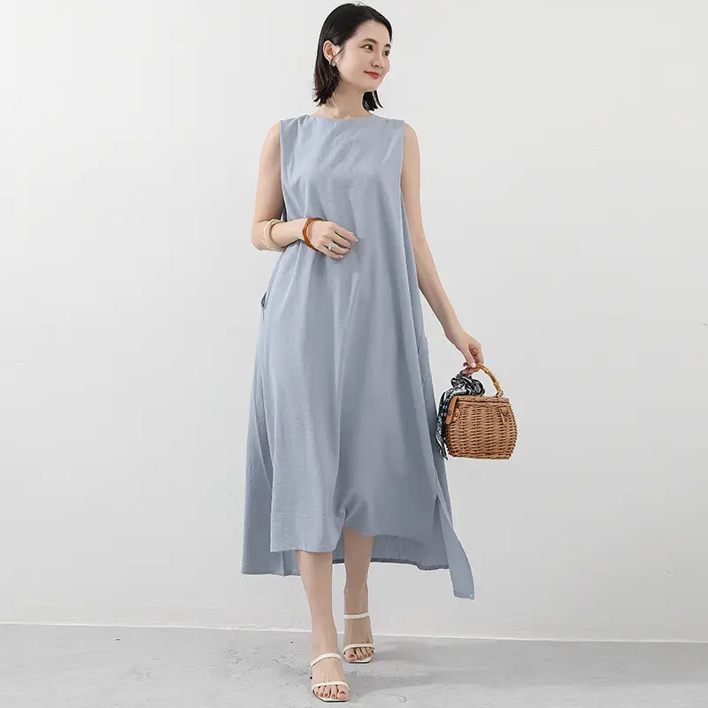 Japanese Cotton Linen Sleeveless Swing Dress Large Summer - Image 10