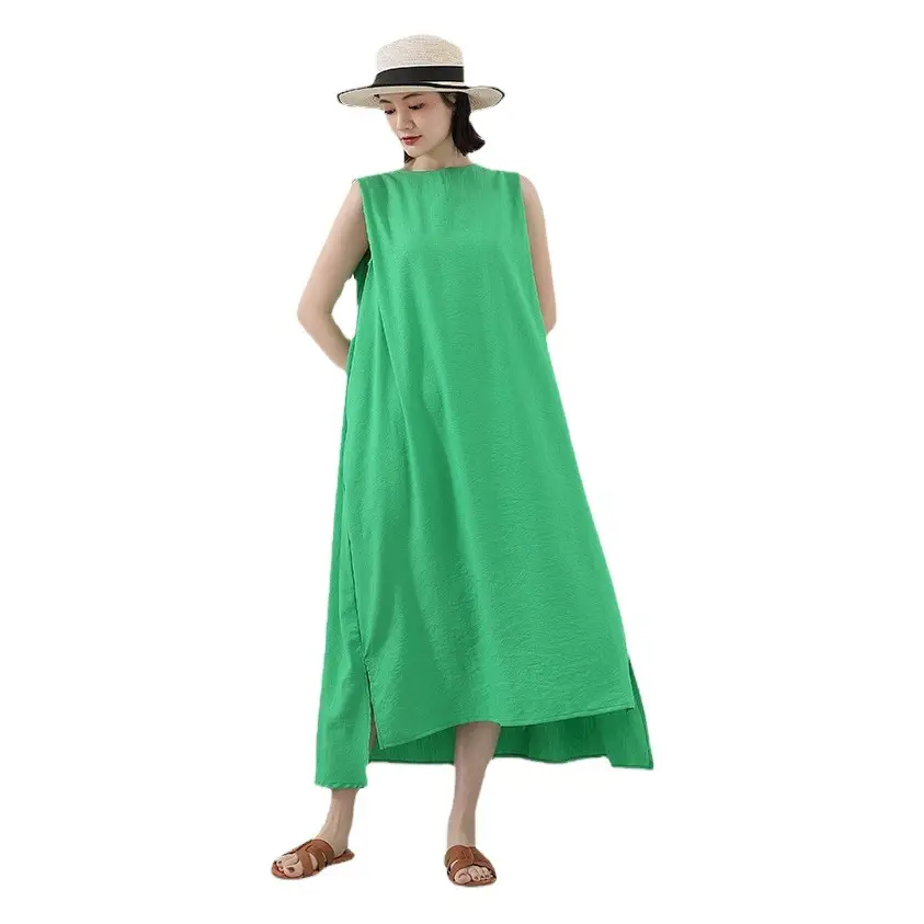 Japanese Cotton Linen Sleeveless Swing Dress Large Summer