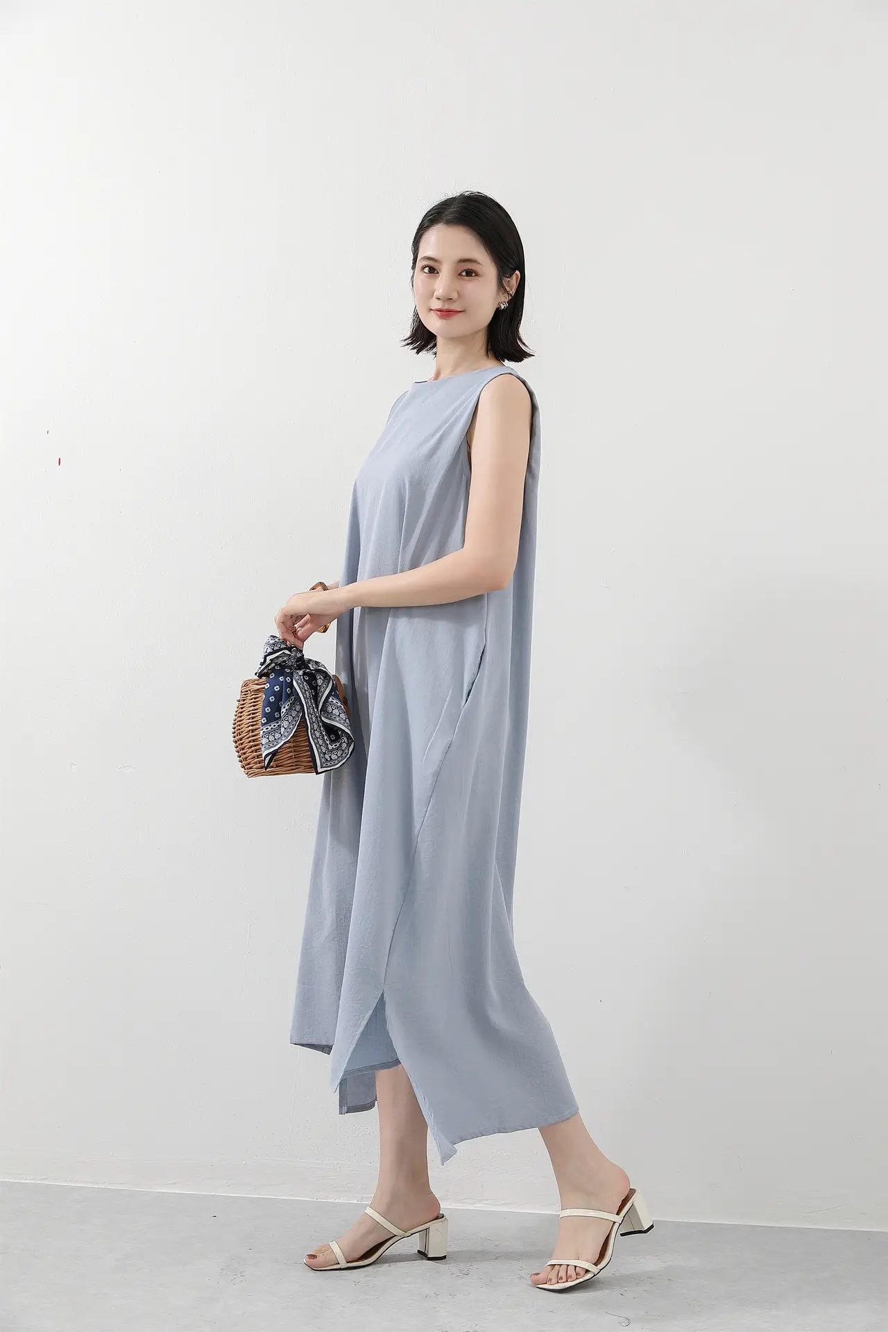 Japanese Cotton Linen Sleeveless Swing Dress Large Summer - Image 2