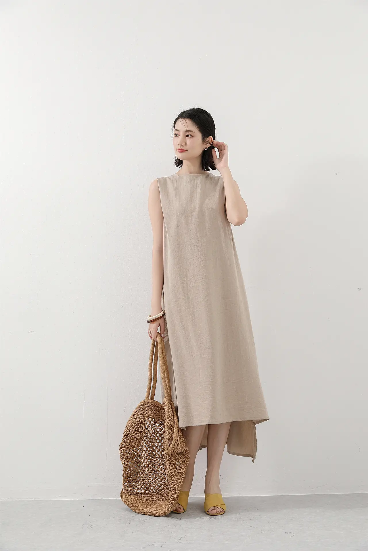 Japanese Cotton Linen Sleeveless Swing Dress Large Summer - Image 3