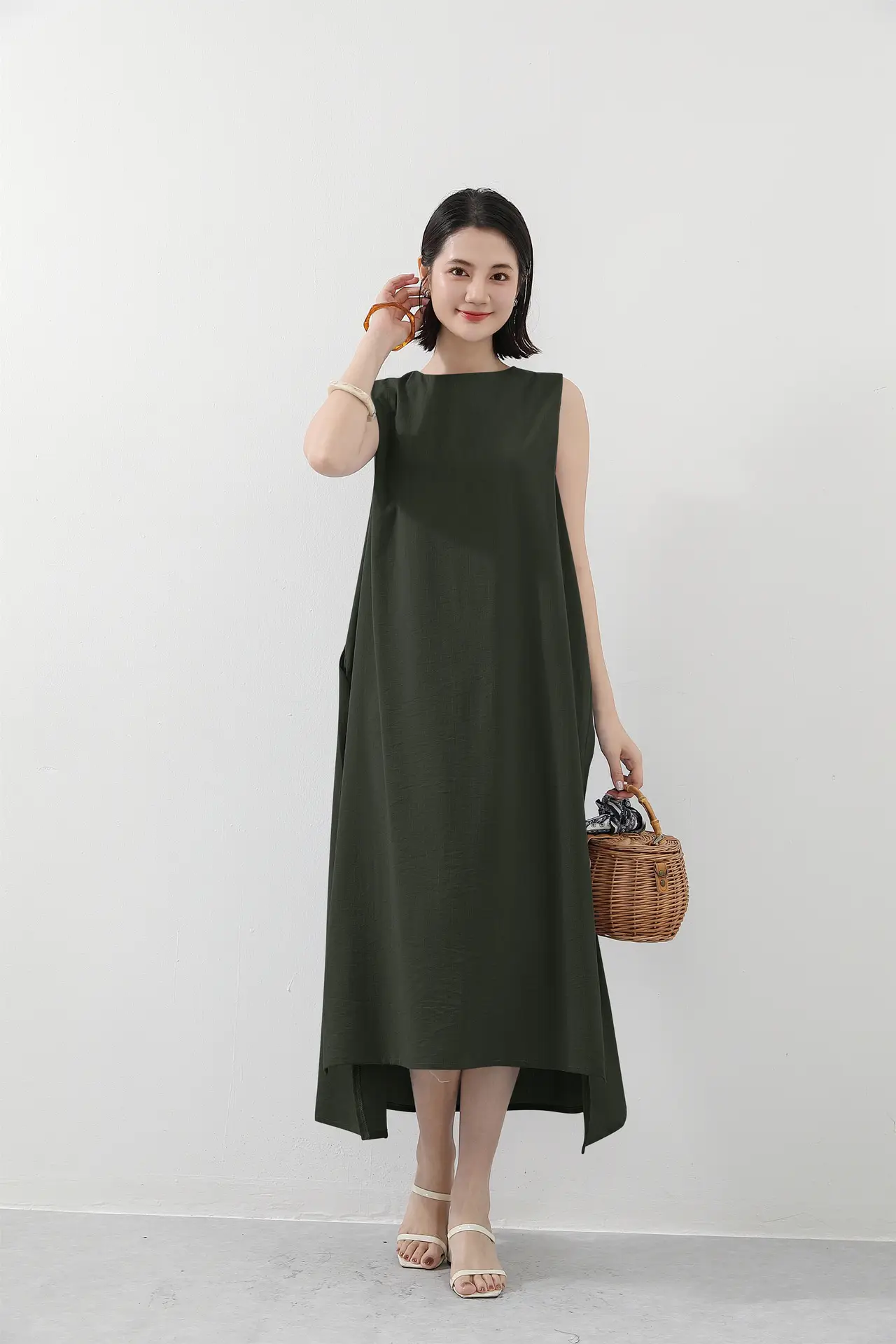 Japanese Cotton Linen Sleeveless Swing Dress Large Summer - Image 6