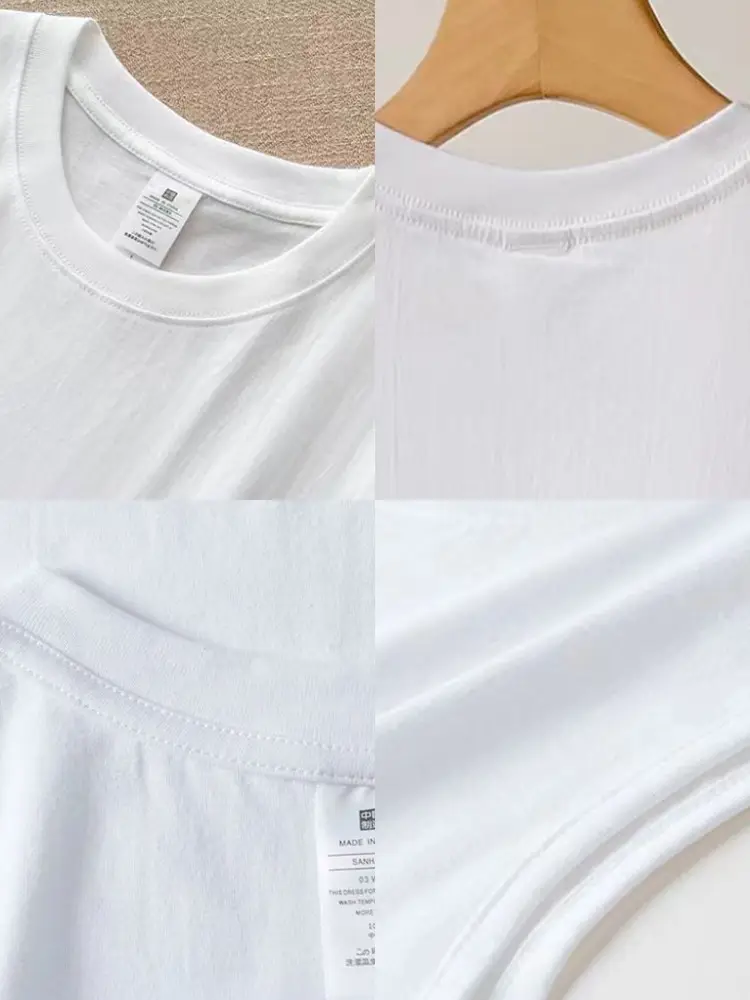 Men's White Sleeveless Cotton Vest 230g - Image 6