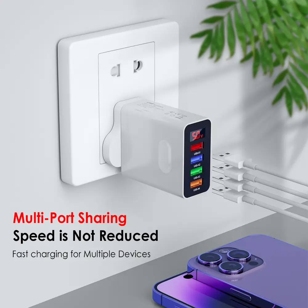 4USB Digital Display Mobile Phone Charger 45W US