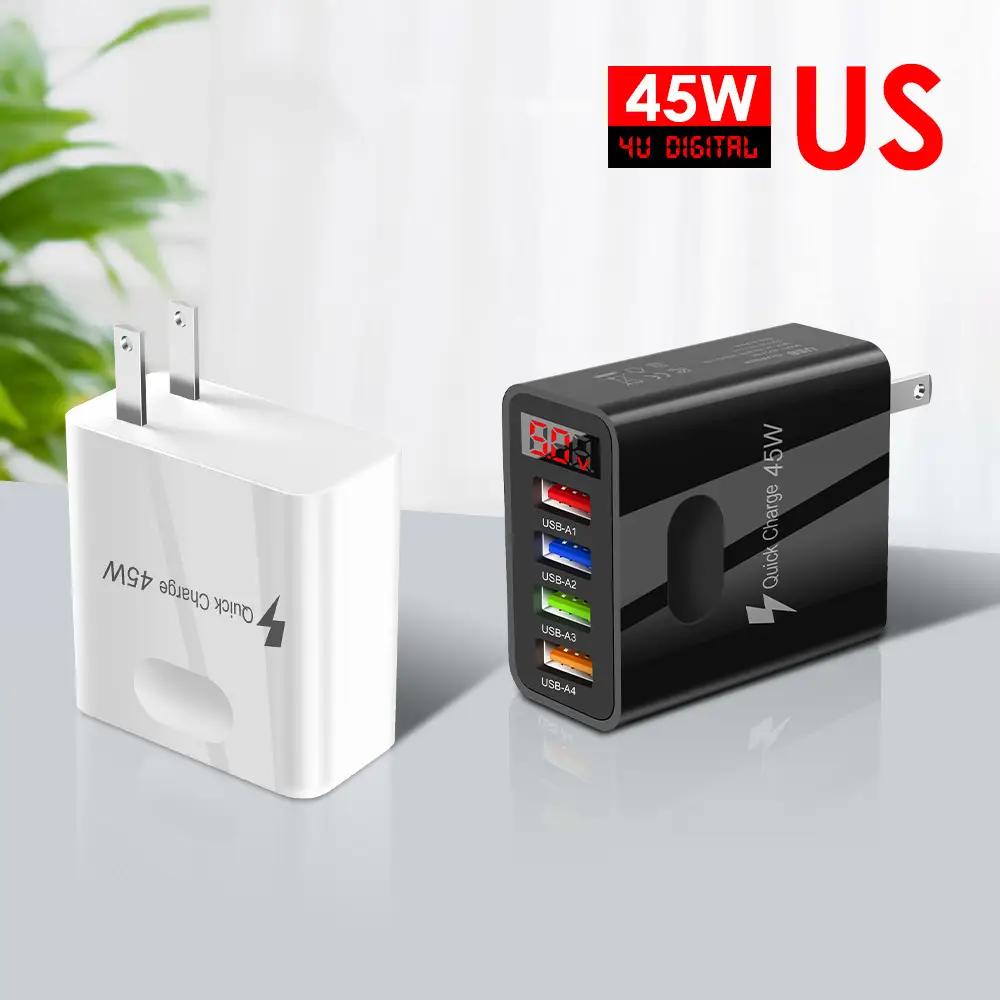 4USB Digital Display Mobile Phone Charger 45W US