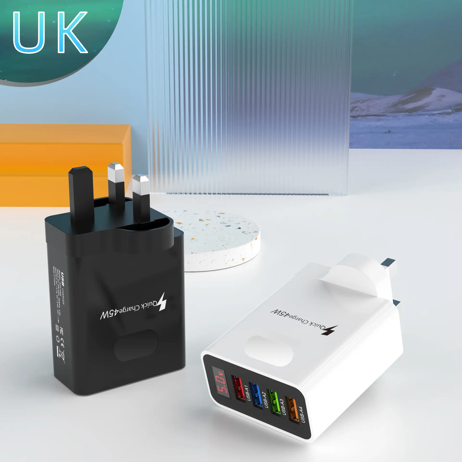 4USB Digital Display Mobile Phone Charger 45W US