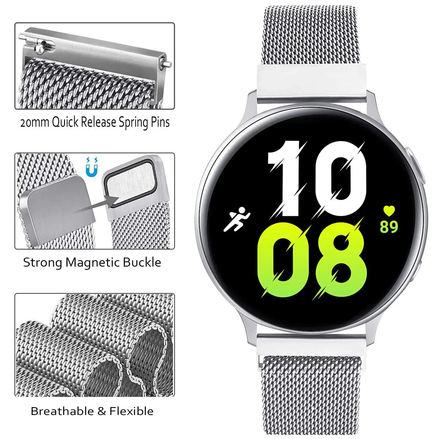 Green Mesh Band Watch Strap 22mm Stainless Steel - Image 42