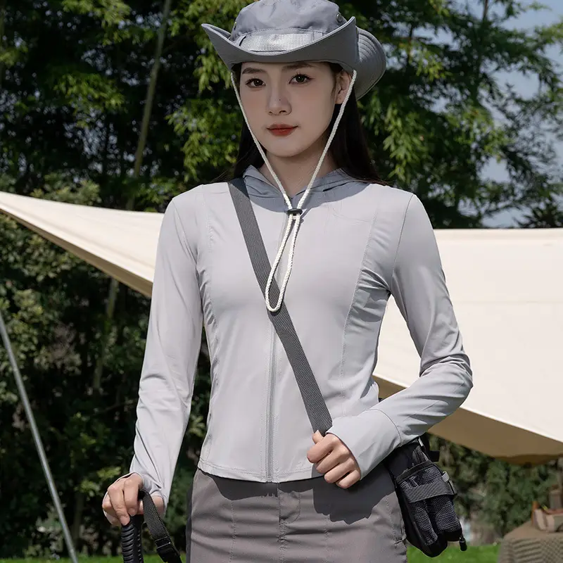 Women's Black Sun Protection Hooded Sports Jacket - Image 10