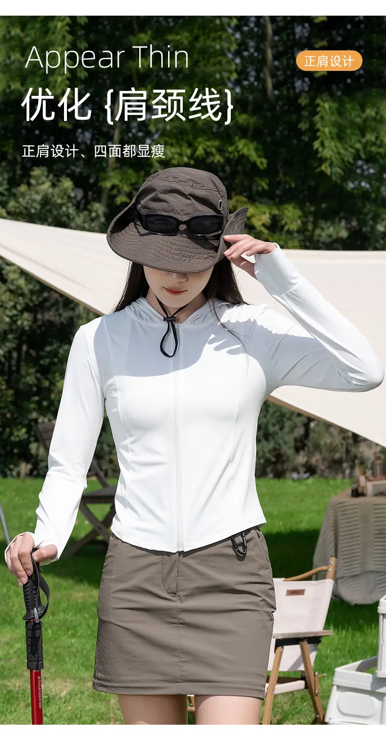 Women's Black Sun Protection Hooded Sports Jacket — feature 6