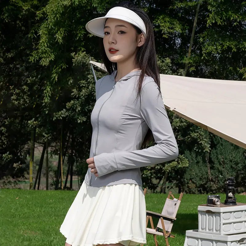 Women's Black Sun Protection Hooded Sports Jacket - Image 3