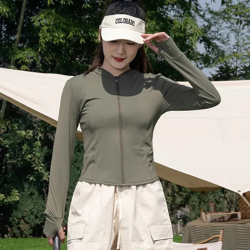 Women's Black Sun Protection Hooded Sports Jacket - Image 4