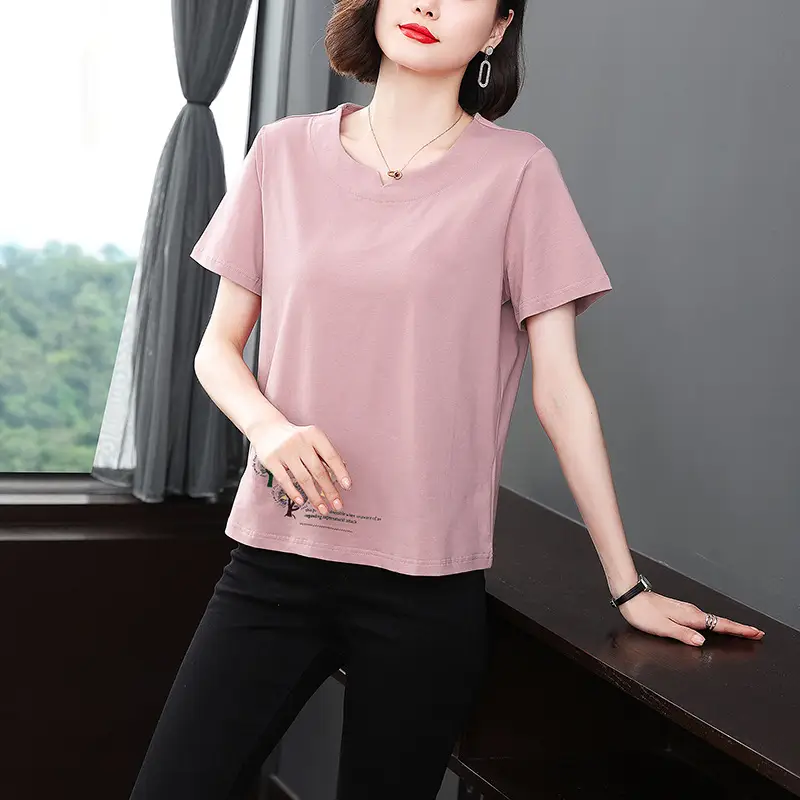 Women Pink Short Sleeve T-shirt 2023 Loose Fit - Image 6