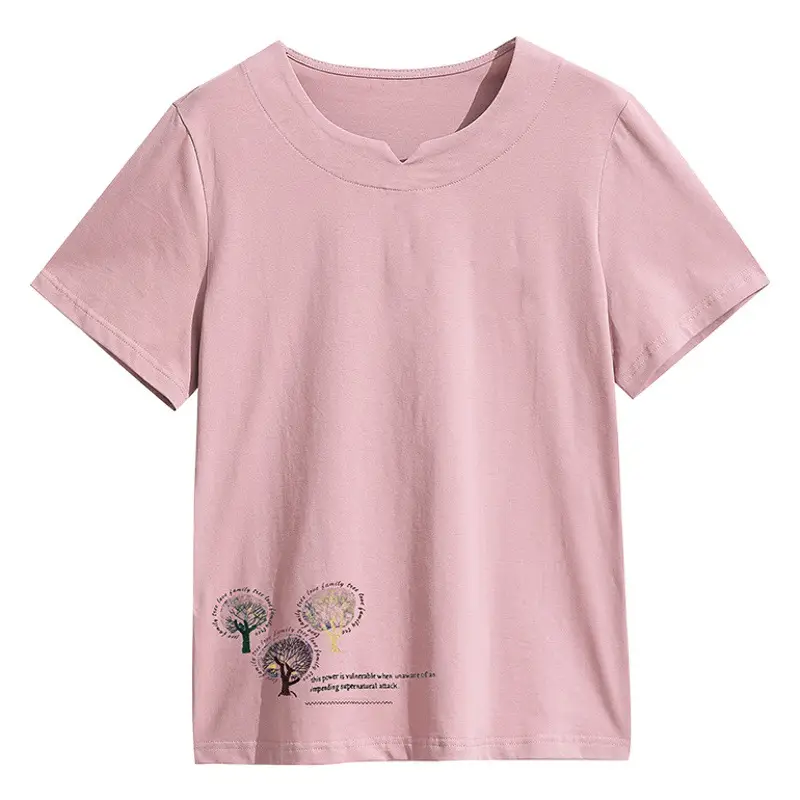 Women Pink Short Sleeve T-shirt 2023 Loose Fit