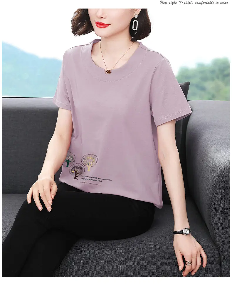 Women Pink Short Sleeve T-shirt 2023 Loose Fit — feature 10