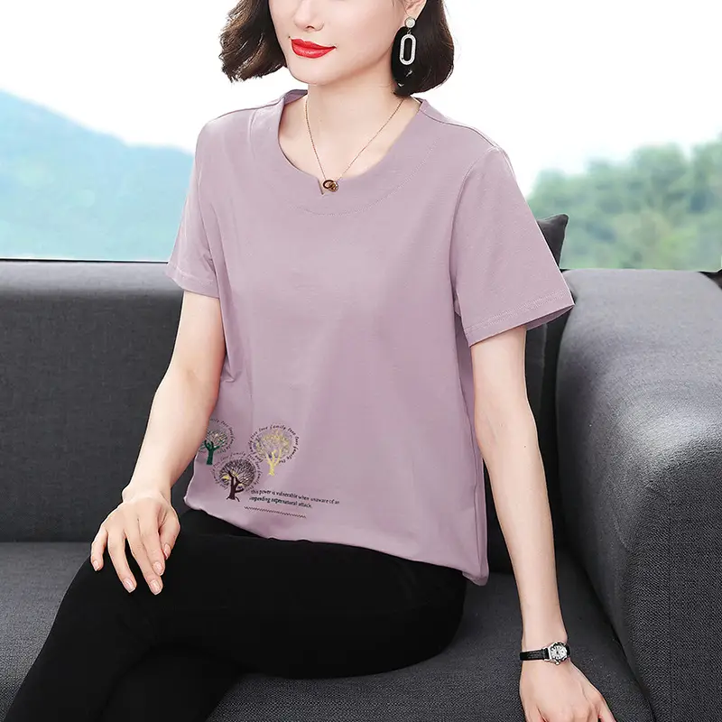 Women Pink Short Sleeve T-shirt 2023 Loose Fit - Image 2