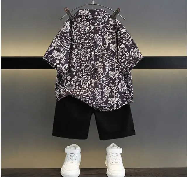 TZ093-suit-rattan flower-short sleeve shirt plus one button shorts-T-shirt children's clothing — feature 10