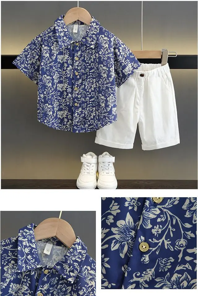 TZ093-suit-rattan flower-short sleeve shirt plus one button shorts-T-shirt children's clothing — feature 11