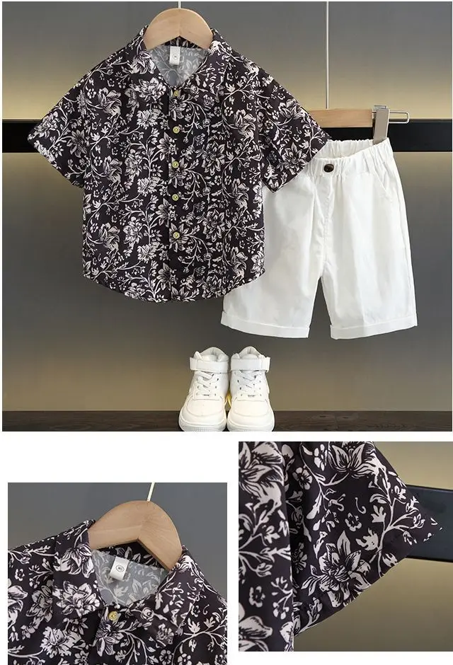 TZ093-suit-rattan flower-short sleeve shirt plus one button shorts-T-shirt children's clothing — feature 14