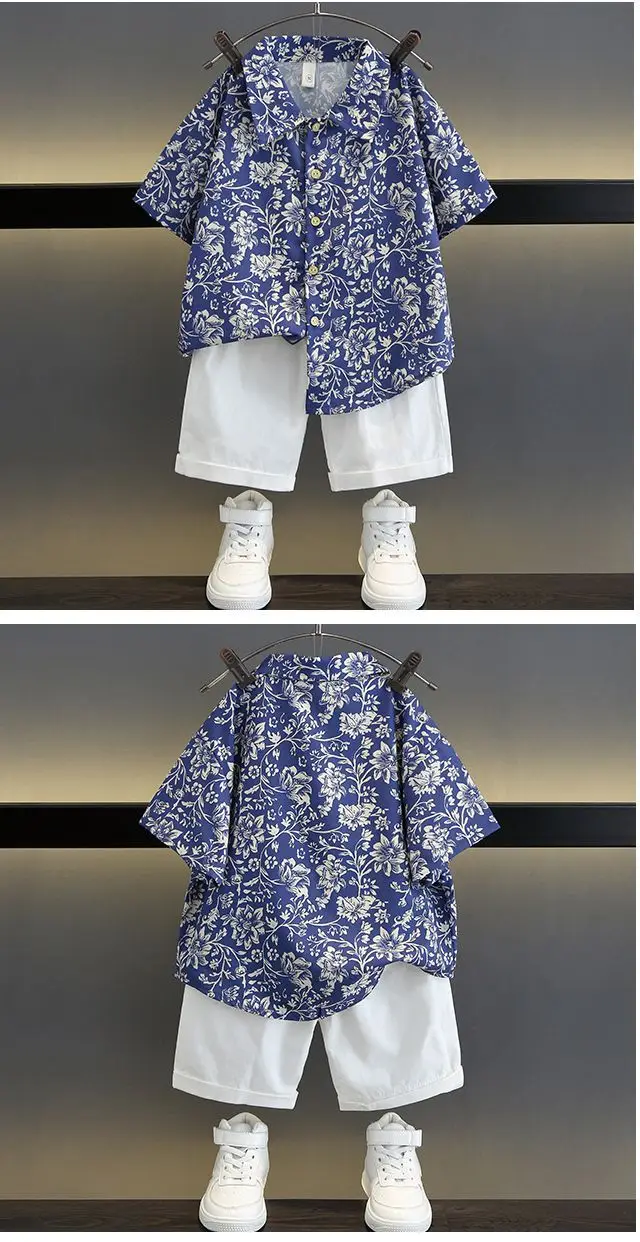 TZ093-suit-rattan flower-short sleeve shirt plus one button shorts-T-shirt children's clothing — feature 5