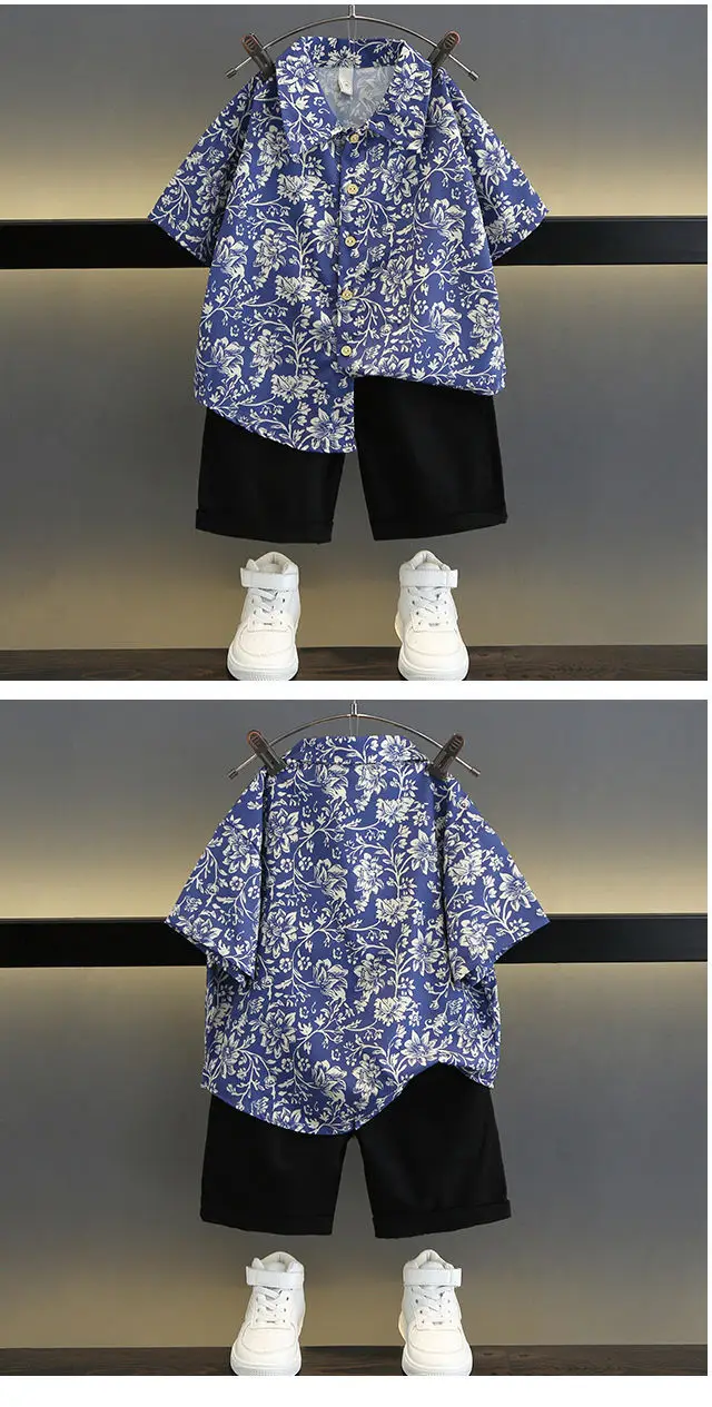 TZ093-suit-rattan flower-short sleeve shirt plus one button shorts-T-shirt children's clothing — feature 6
