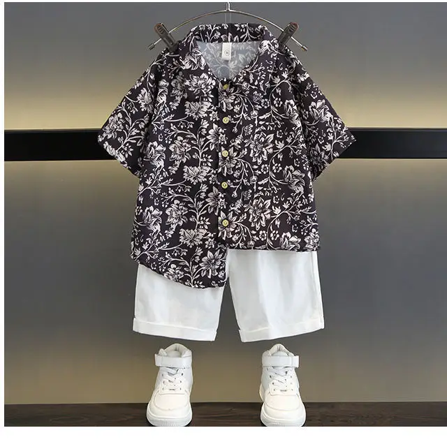 TZ093-suit-rattan flower-short sleeve shirt plus one button shorts-T-shirt children's clothing — feature 7