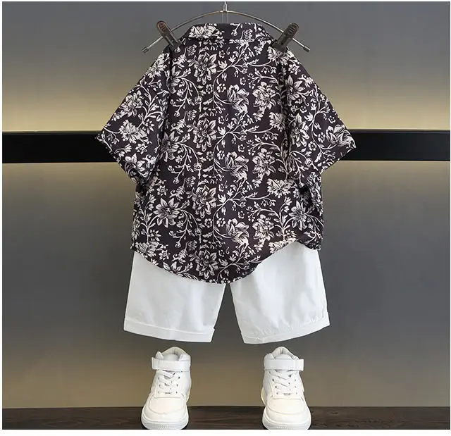 TZ093-suit-rattan flower-short sleeve shirt plus one button shorts-T-shirt children's clothing — feature 8