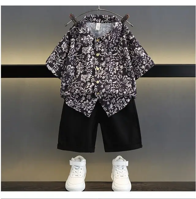 TZ093-suit-rattan flower-short sleeve shirt plus one button shorts-T-shirt children's clothing — feature 9