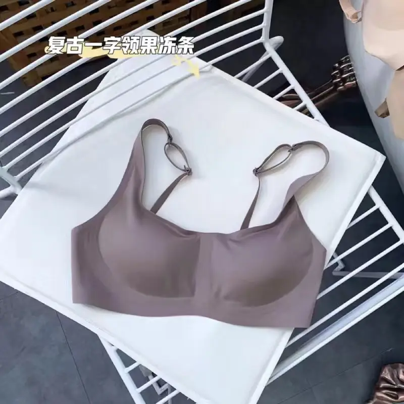 metwo French Style Small Square Collar One-character Collar Air bra without Steel Rings Thin Gathering Collapsible Emulsion bra Underwear for Women - Image 5