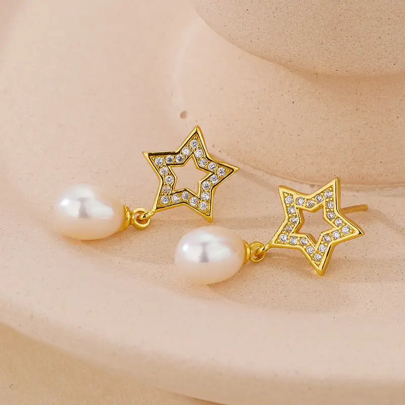 Star Micro-Paved Zircon Pearl Earrings for Women - Image 5