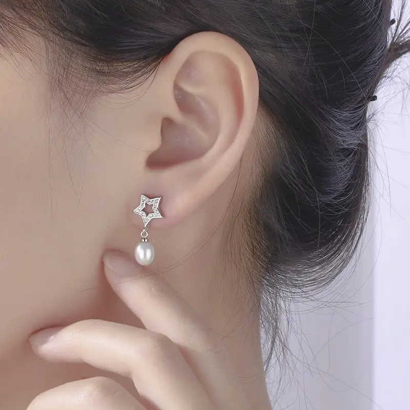 Star Micro-Paved Zircon Pearl Earrings for Women — feature 5