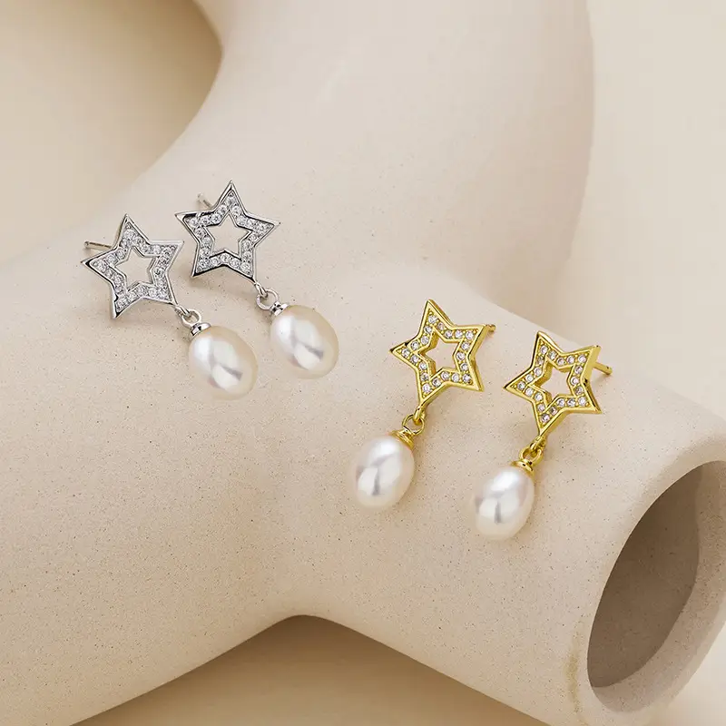 Star Micro-Paved Zircon Pearl Earrings for Women — feature 9