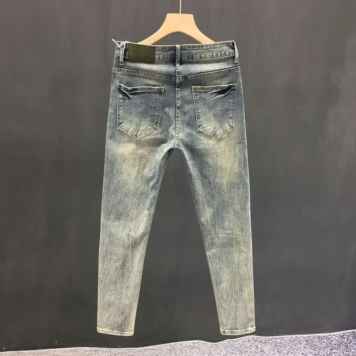 Men's Retro Blue Ripped Jeans Spring Summer Stretch Cropped - Image 4